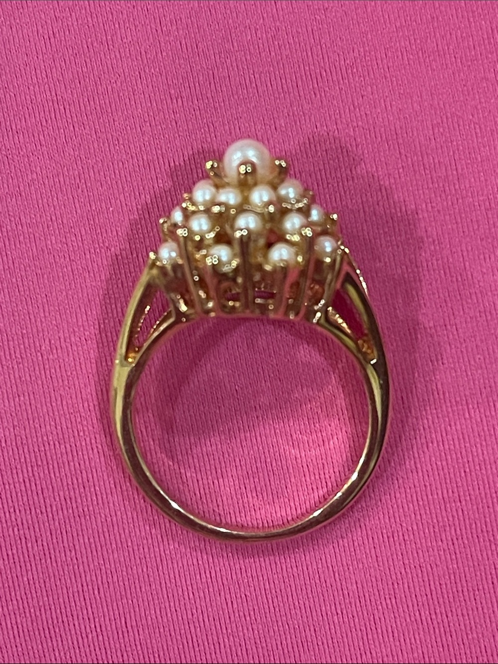 Pearl 18K Gold Filled Stamped Cluster Vintage Cocktail Ring with Creamy Pearls